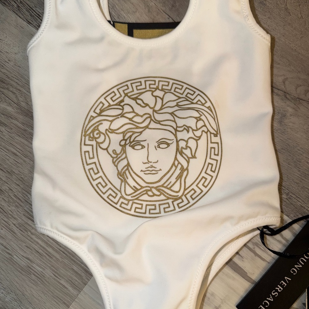 Versace Kids Cream One-Piece with Gold Medusa Emblem - Picture 2 of 7